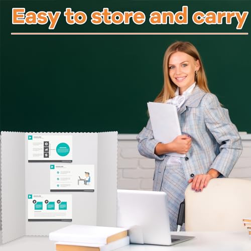12 Pieces Tri Fold Poster Boards Bulk, Lightweight Science Display Boards, Trifold Presentation Display Board for Science Fair Project(22 x 38 Inch,White)