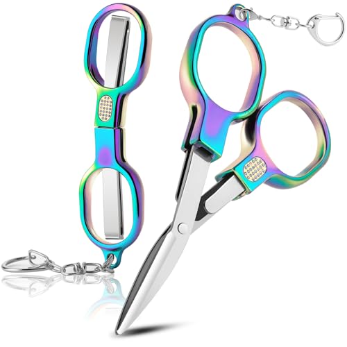BSADIY Colored Mini Folding Stainless Steel Badge Scissors with Keychains - 2 Pack