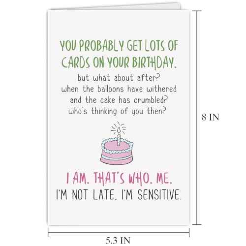 Supoeguk Funny Belated Birthday Card for Him Her, Humor Belated Birthday Gift for Friend Family, I'm Not Late, I'm Sensitive