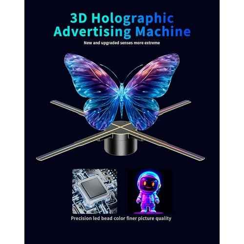 3D Hologram Fan, 26 Inch 2000 * 1536PX Hi-Resolution 768 HD LED Beads Holographic Fan, Holographic Video Advertising Projector Support APP+Bluetooth Audio+WiFi (65CM 16G)
