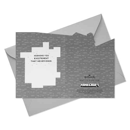 Hallmark Paper Wonder Minecraft Pop-Up Card (Build, Explore, Create) for Birthdays, Graduations, Kids, Gamers
