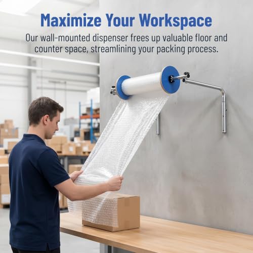 Wall Mount Bubble Wrap Dispenser for 40cm Rolls - Space-Saving Packaging Tool