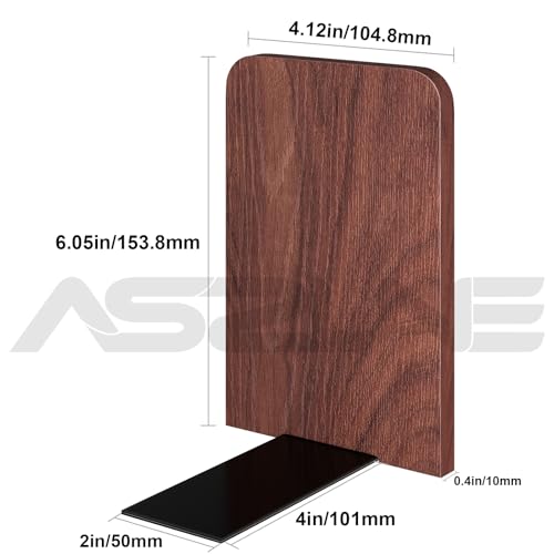 Square Black Walnut Wooden Book Ends 1Pair Heavy Duty Non-Slip Shelf Support