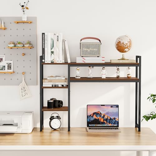 Snughome Desk Shelf, 38.6" Adjustable Desktop Organizer Shelf, Desk Hutch for Computer Monitor Stands, 4 Tier Desktop Display Rack, Wood Desktop Bookshelf Storage Rack for Home Office Dorm