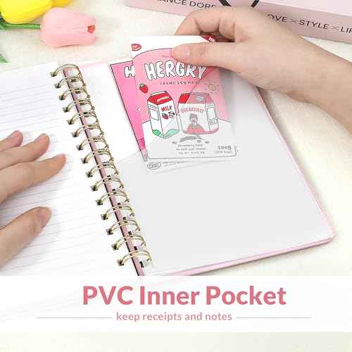 SUNEE Journaling Notebooks, A5 Lined Spiral Notebook for Women, 146 Pages College Ruled Hardcover Notebook for Work, Note Taking, Journaling and Office School Supplies, A5 - Pink