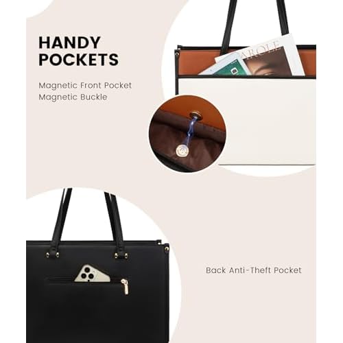 LOVEVOOK Laptop Bag for Women, 15.6'' Laptop Tote Purse 2-in-1 Professional Work Bag Business Briefcase with Clutch Purse, Waterproof Leather Computer Handbag for Teacher Office Travel