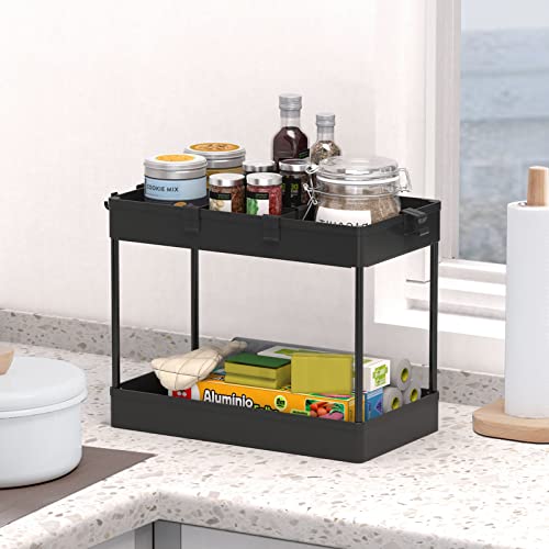 SPACELEAD 3 Tier Rolling Cart with Wheels, Storage Craft Art Trolley Organizer Serving, 3 Hanging Baskets Easy Assembly, for Office, Living Room, Kitchen, Black