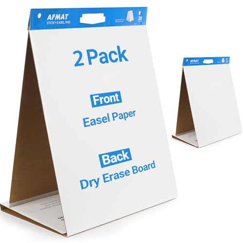 AFMAT 2-Pack Tabletop Sticky Easel Pad & Dry Erase Board 20x23in - Portable Presentation Stand for Teachers & Kids Doodling, Model 2