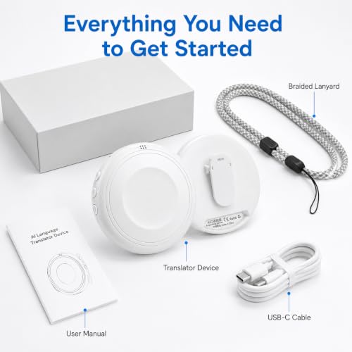 Memlorz White AI Language Translator Device with 165 Languages, Clip-On