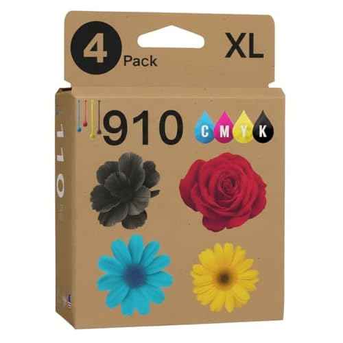 AMAZINK 910XL Ink Cartridges, Replacement for 910XL, Works with OfficeJet Pro 8035, 8025, 8028, 8022 Printers (4-Pack, Black, Cyan, Magenta, Yellow)