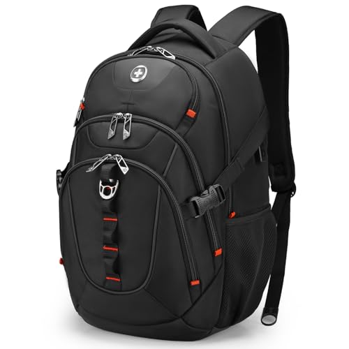 Swissdigital Design Laptop Backpack with USB Charging Port, Travel Backpack Fits 15.6 inches Computer, 31L College School Backpack for Men, Black | SD803