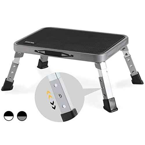 Double Elite 3 Levels Adjustable Folding Step Stools for Adults, Sturdy Metal RV Step, Safer Foldable Small Kitchen Stepping Stool for Kids Seniors Bed, Multi-Use Office Foot Stool Under Desk