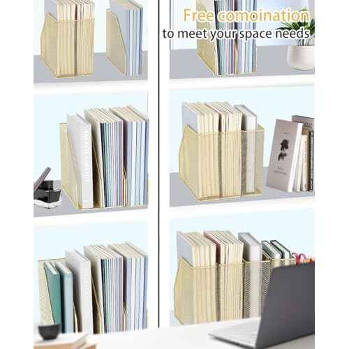 AUPSEN File Organizer for Desk, 4-Pack Magazine Binder Holder Desk File Organizer, Mesh File Folder Organizer for Home Office Organization (Gold)