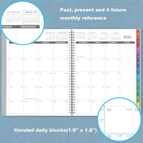 2026 Monthly Planner - 2026 Planner, JAN. 2026 - Dec. 2026, 8.5" x 11" Monthly Planner/Calendar, 12-Month Planner with Tabs & Pocket & Label, Contacts and Passwords, Thick Paper, Twin-Wire Binding - Grey