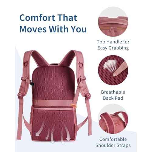 WANDF 15.6-Inch Laptop Backpack for Women, Travel Backpack Water-Resistant Lightweight College Backpack for Work Casual Business Weekender (Date Red)