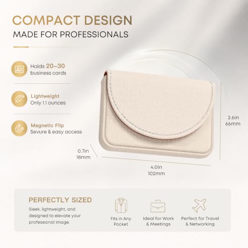 White PU Leather Business Card Holder with Blossom Cat Design - Slim Wallet