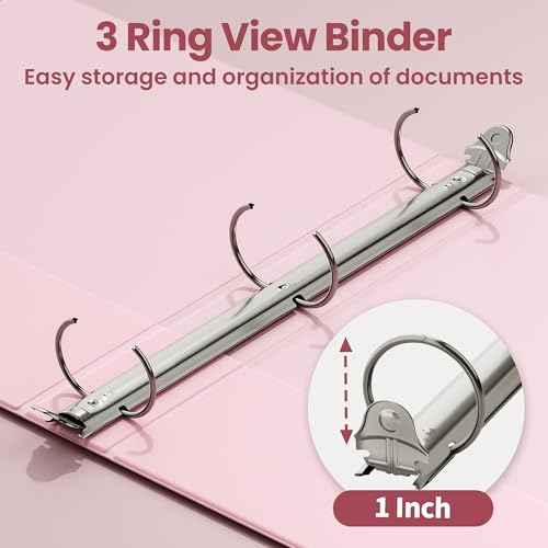 SUNEE 3 Ring Binder 1 Inch 1 Pack, Clear View Binder Three Ring PVC-Free (Fit 8.5x11 Inches) for School or Office Supplies, Pink