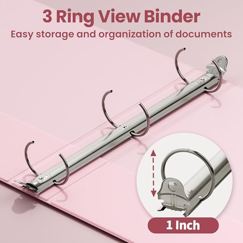 SUNEE 3-Ring Binders 1 Inch Pastel Color 4-Pack - Clear View, PVC-Free, Office & School Supplies