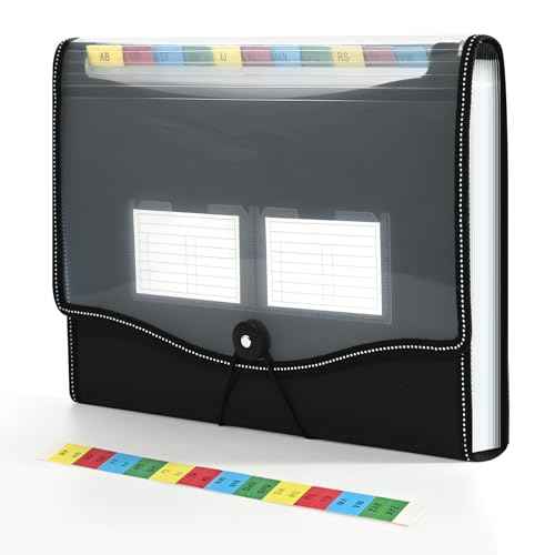 12-Pocket-Expanding File-Folder,Accordion-File-Organizer, A4/US Letter Size Paper Receipt Organizer Accordian Filing Folders (Black-T-12 Pockets)