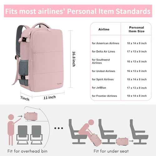 Taygeer Travel Backpack for Women, Carry On Backpack with USB Charging Port & Shoe Pouch, TSA 15.6inch Laptop Mochila Flight Approved, Nurse Bag Casual Daypack for Weekender Business Hiking, Pink