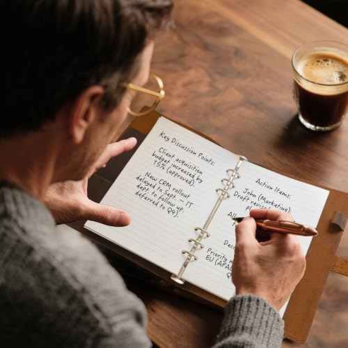 Refillable A5 Leather Binder Notebook 6-Ring, Reusable Genuine Leather Journal, Vintage Planner, 120 Pages Lined Paper & Pocket, for Writers Business Work Study College and Daily, 6.9¡±x 9¡±