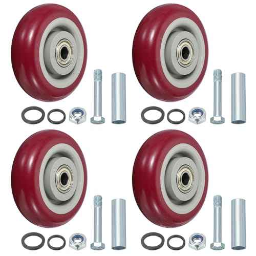 MECCANIXITY 4 Inch Push Cart Wheels Replacement Nylon Rolling Casters Wheel with 3/8" Bore Each Loading Capacity 220 lbs for Furniture Platform Trucks Shopping Cart Shelf, Red Pack of 4