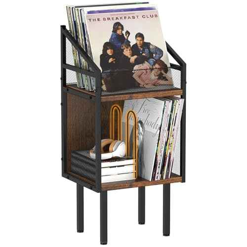 Vinyl Record Storage Cabinet, Retro Record Display Rack, Holds 120+ Records, Multi-Functional Organizer for Albums, Books, Magazines & Files