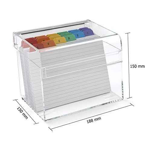 OSCO Clear Acrylic Index Box, Large, A to Z Divider Tabs, 100 Lined Note Cards, 7" x 5", Ruled Revision Flash Cards, Recipe Notes, Office Contact Filing, Desktop Organiser, 177 x 127 mm