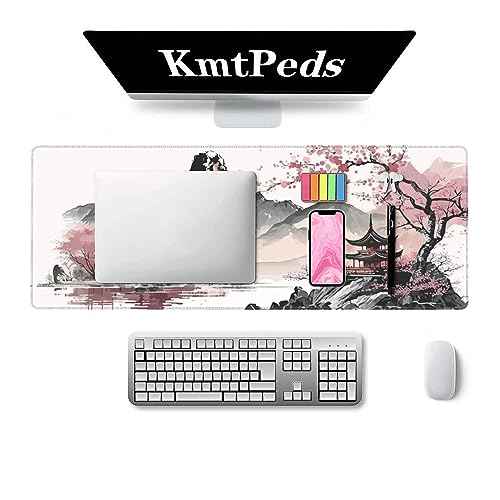Watercolor Cherry Blossom Large Gaming Mouse Pad,Mouse Pad Gaming 31.5 x 11.8 in Mouse Mat Desk Pad,Large Desk Mat,Extended Keyboard Mousepad with Non-Slip Base and Stitched Edge for Desk Home Office