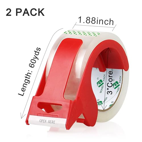 Heavy Duty Clear Packing Tape with Dispenser - 1.88 x 55 Yards, Noiseless Industrial Shipping Tape