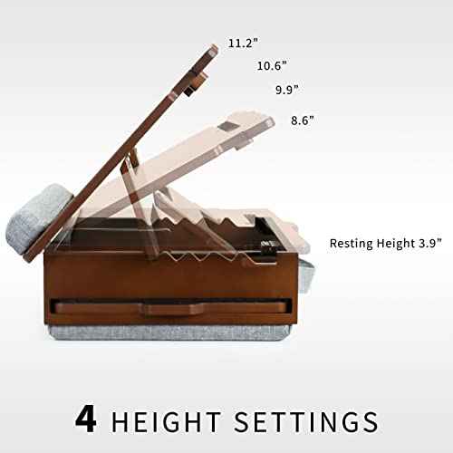 Wooden Tilting Lap Desk for Writing, Drawing, Laptop Work, and More, Height Adjustable Compact Table with Slide-Out Mouse Pad, Internal Storage, Wrist Support, Dark Wood, SX-LAPD-1