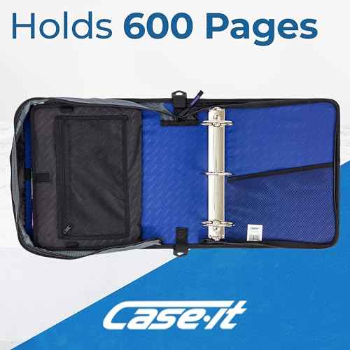 Case-it Mighty Zip Tab School Zipper Binder | 3-Inch O-Rings, 600-Sheet Capacity, 5-Subject Expanding File Folder, Multiple Pockets & Storage Organizer, Shoulder Strap | D-146 Midnight Blue