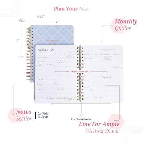 momAgenda Desktop Spiral Planner for Busy Moms with Space to Organize Schedules and Appointments for Up To Four Children- 18 Month Calendar (July 2025-December 2026) (Mint Damask)