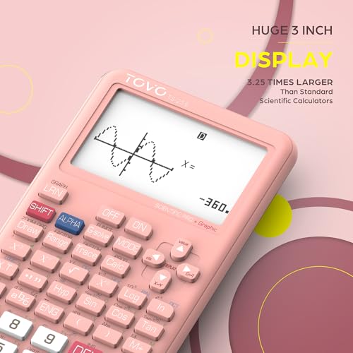 Pink Scientific Graphing Calculator with 360+ Functions, Large 3" Screen - TOVO TS-259