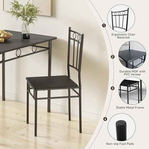 Dining Table Set for 4, 5-Piece Kitchen Table and Chairs, Rectangular Dining Room Table Set with 4 Chairs, Space-Saving Kitchen Table Set for Small Space,Dinette,Apartment,Pure Black