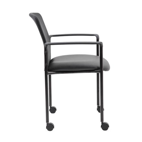 Boss Office Products Mesh and Vinyl Guest Casters Chair, Black