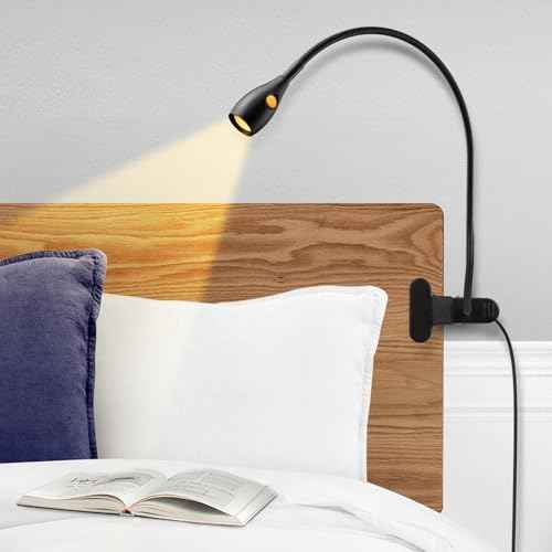 acegoo Minimalist Reading Light for Bed Headboard Dimmable Book Light Clip on Lamp with USB-C Adapter, Flexible Gooseneck & Handy Lamp Head Switch, CRI 95+