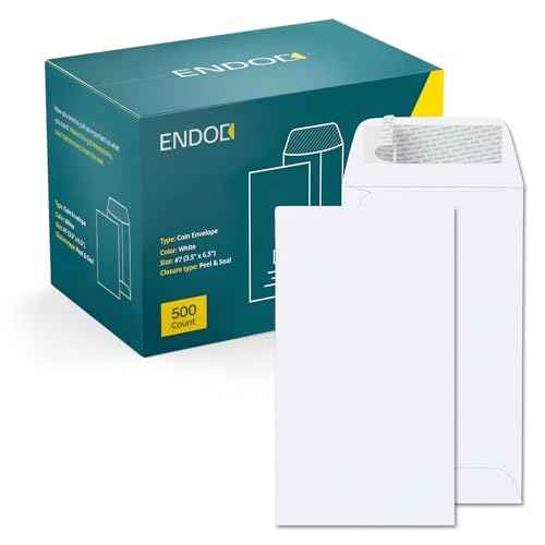 #7 Money Envelopes for Cash - 500 Pack - White Coin Envelopes Self Seal - Cash Envelopes Peel & Seal - Small Envelopes for Money, Credit Cards, Gift Cards, Storage, Small Parts, Seeds - 28 lb Paper