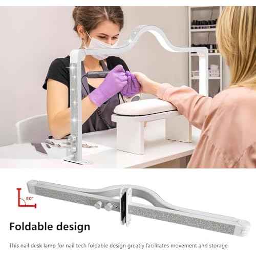 Foldable Half Moon LED Nail Desk Lamp for Nail tech,3000-600K Adjustable Brightness,3 Color Temperature Led Nail DeskLight forNail/Tattoo/Lash Tech(White)