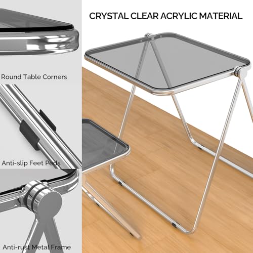 VINGLI Grey Folding Acrylic TV Tray Table—Small Space Desk with 360° Bracket