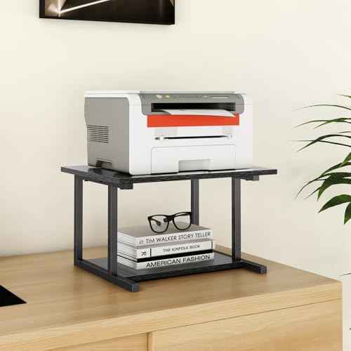 Livofloral Under Desk Printer Stand, 20.5 x 15.7 Inches Cart With Wheels, 2 Tier Mobile Table for Home Office, Large Stand With Storage for Mini Fridge, Black