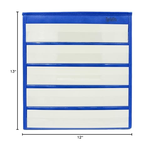 Blue Desktop Pocket Chart with Bonus 20 Dry Erase Cards - Self-Standing, Double Sided, 13x12 inches - Blank Cards Variation
