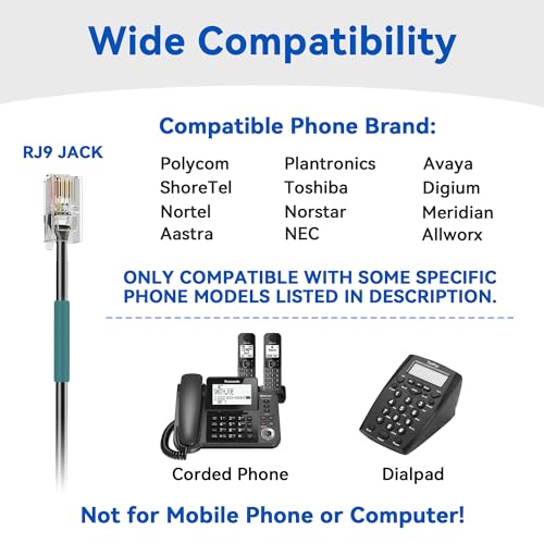 Phone Headset RJ9 with Microphone Noise Cancelling & Volume Controls, Office Telephone Headset Compatible with Polycom Plantronics Avaya ShoreTel Toshiba Digium Nortel Landline Phones, Clear Calls