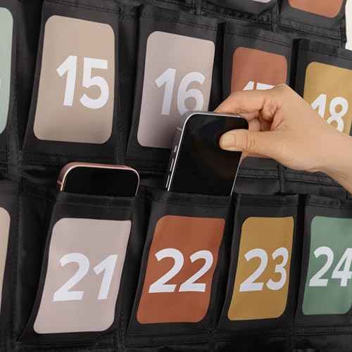 Premium Cell Phone Holder for Classroom - Durable Pocket Chart with 36 Numbered Slots & Hooks - The Perfect Hanging Chart for Phones, Calculators and Headphones Fits Nicely with Any School Decor
