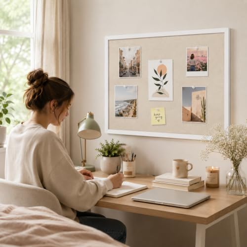 36x24 Natural Wood Frame White Bulletin Board with Cork Surface - Yunihome