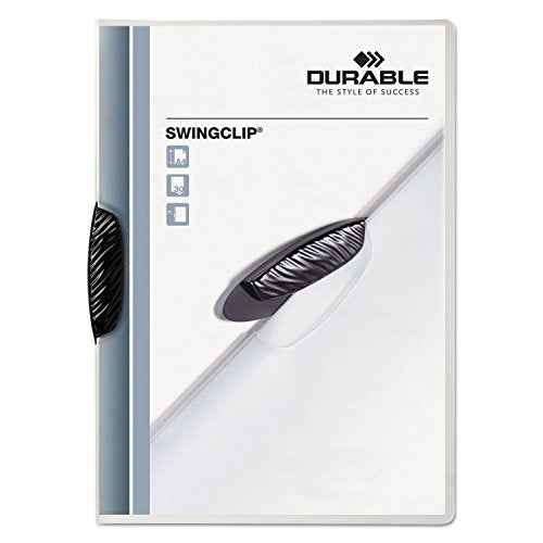 Durable Report Cover with SWINGCLIP - Letter-Size 8.5" x 11" Inches - Holds Up to 30 Pages - Clear Cover and Black Clip - Box of 25