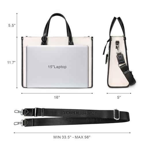 TOPDesign Initial 15.6" Laptop Tote Bag for Women, Personalized Canvas Work Purse, Business Briefcase & Office Handbag