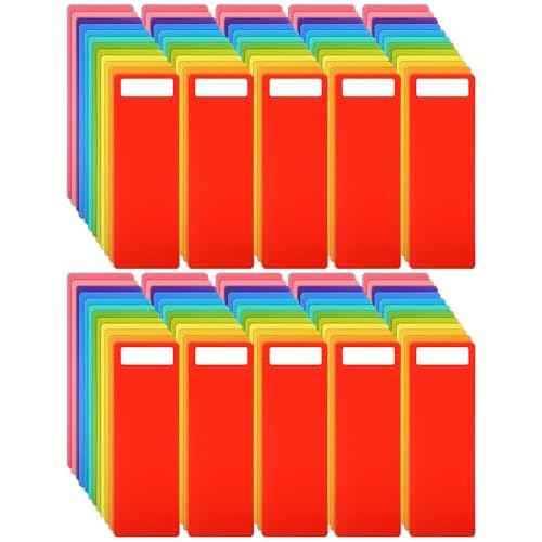 TaoBary 120 Pcs Library Book Dividers with Stickers 4 x 12 Inch Library Shelf Marker Assorted Color Comic Book Markers Plastic Dividers to Organize Home Teaching Supplies, 12 Colors