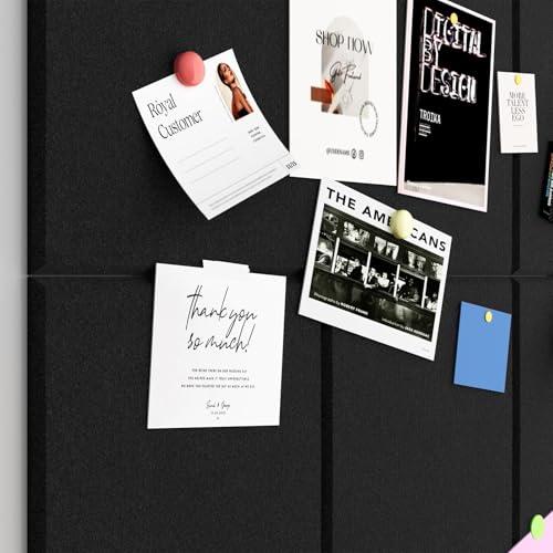 Large Cork Boards for Walls ? 48 x 36 Self Adhesive Felt Wall Tiles, Ideal for Office Black Bulletin Board, Easy to Install Pin Board Photo Board