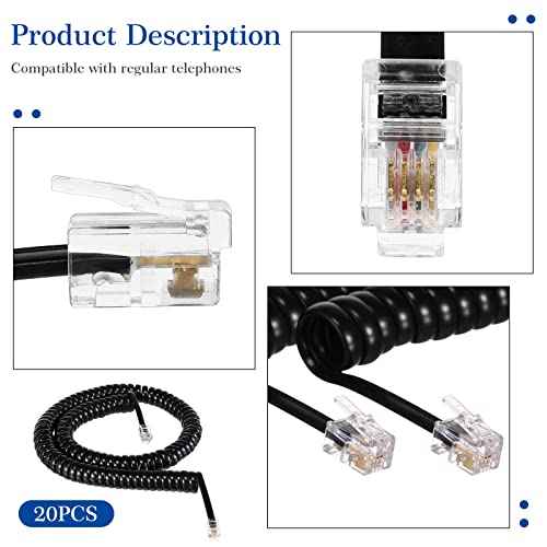 Kanayu 20 Pack Black Phone Handset Cord 12ft Telephone Cord for Landline Coiled Phone Wire Bulk for Use with All Landline Telephone Line Replacement Cable Accessory